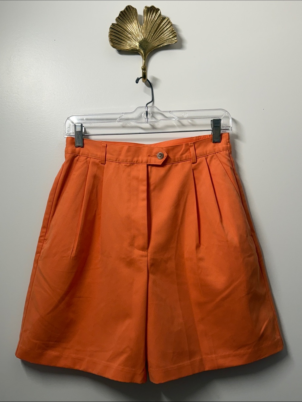 Orange High-Waist Pleated Women’s Shorts